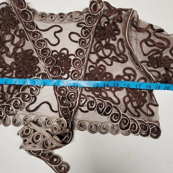 Brown Crop Jacket Bolero Top Sheer Mesh Lace Bolero Shrug Cover Up Size M - Picture 7 of 13